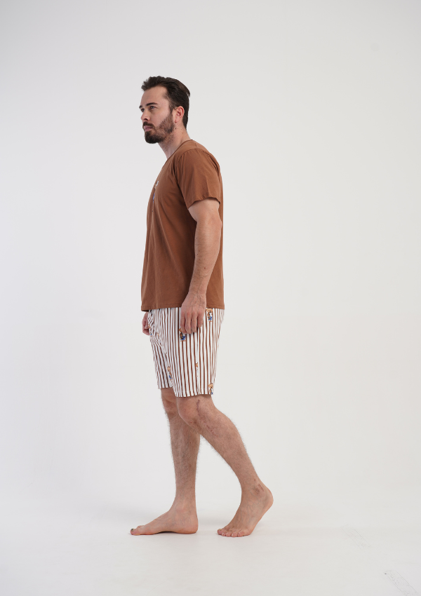 Piżama Męska Vienetta Lazy Teddy, Brązowy, r. S-XL