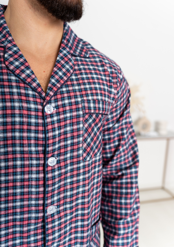 Piżama Męska Classic Check, Granatowy, r. M- 5XL