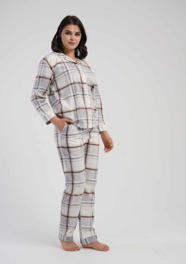 Piżama Damska Vienetta Warm WhitePlaid, Biały, r. M-XXL