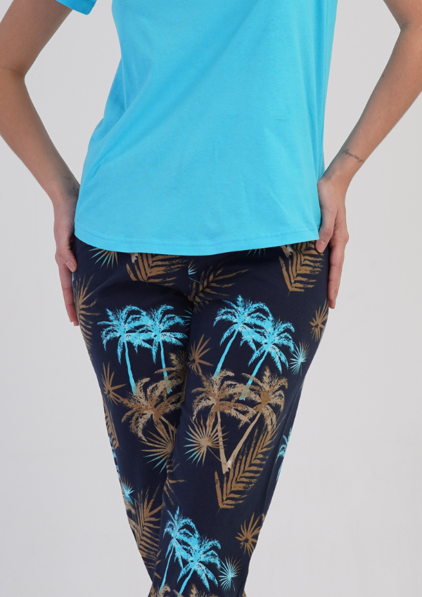 Piżama Damska Vienetta Palm Escape, Turkusowy, r. L-XXL