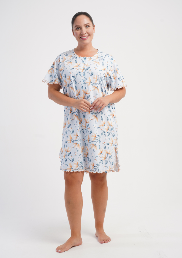 Koszula Nocna Damska Vienetta, Floral Nightdress, Błękitny, r. 1XL - 4XL