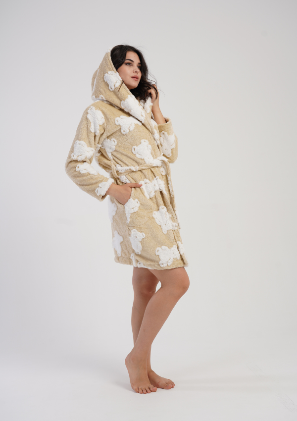 Szlafrok damski Vienetta, Cozy Bears, Beżowy, r. S-L