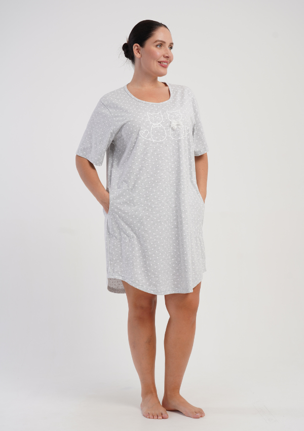 Koszula Nocna Damska Vienetta Lovely Cats, Szary, r. 1XL - 4XL