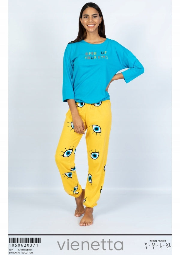 Piżama Damska Vienetta, Open Up, Niebieska, r. S-XL