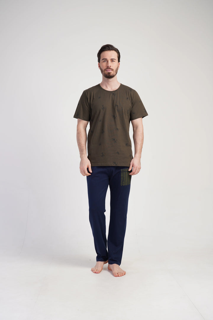 Piżama Męska Vienetta Natural Soft, Brązowy/Granatowy, r. M-XXL image 0