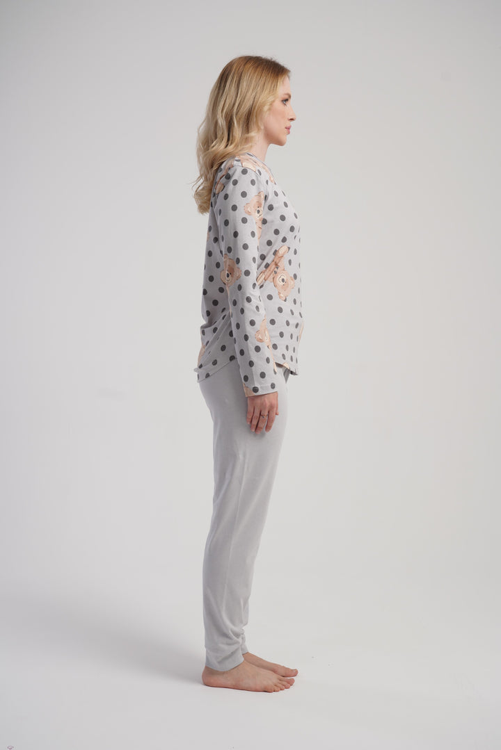 Piżama Damska Vienetta Dotty Teddy, Szary, r. S-XL