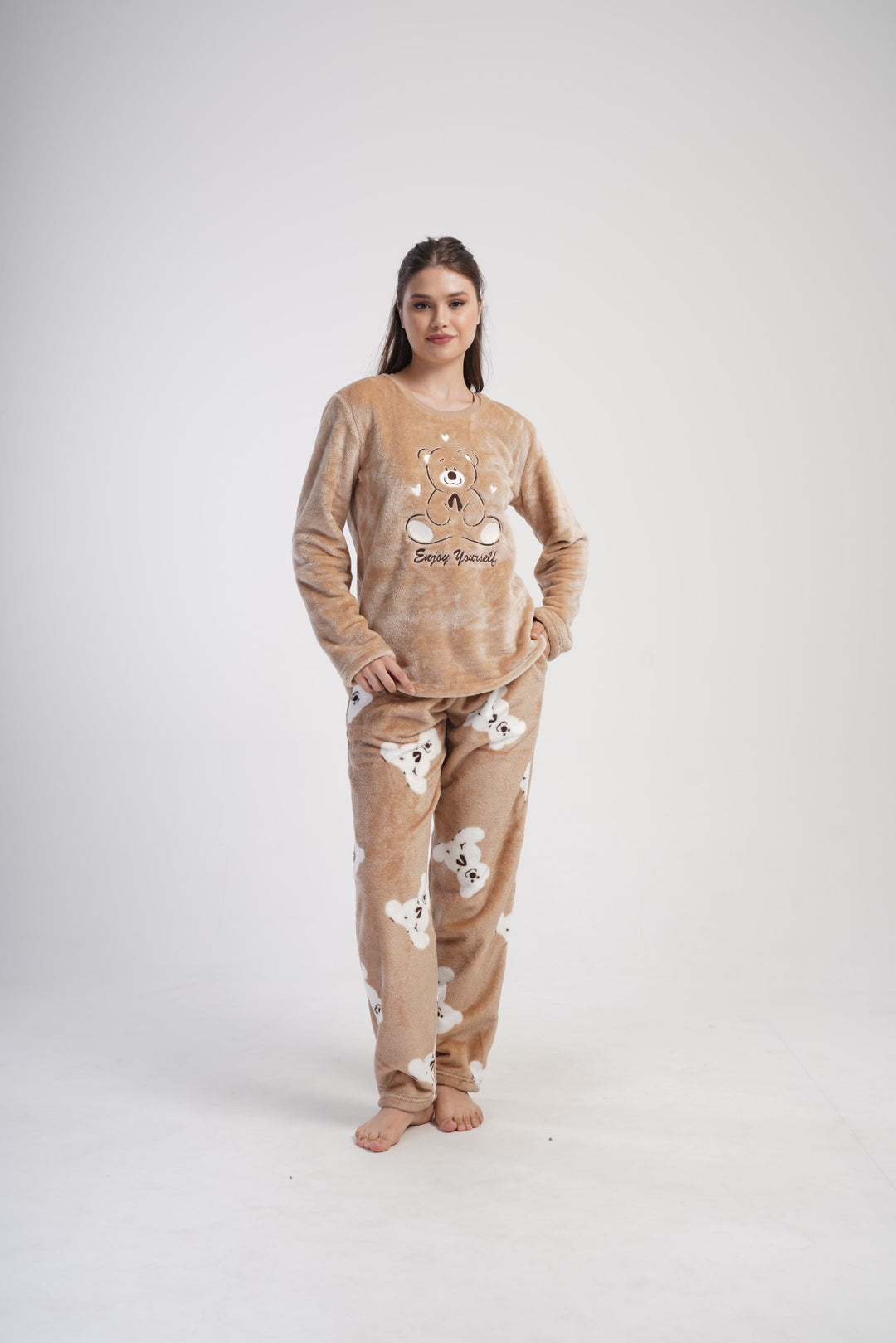 Piżama Damska Softowa Vienetta Enjoy Yourself, Brązowy, r. S-XL