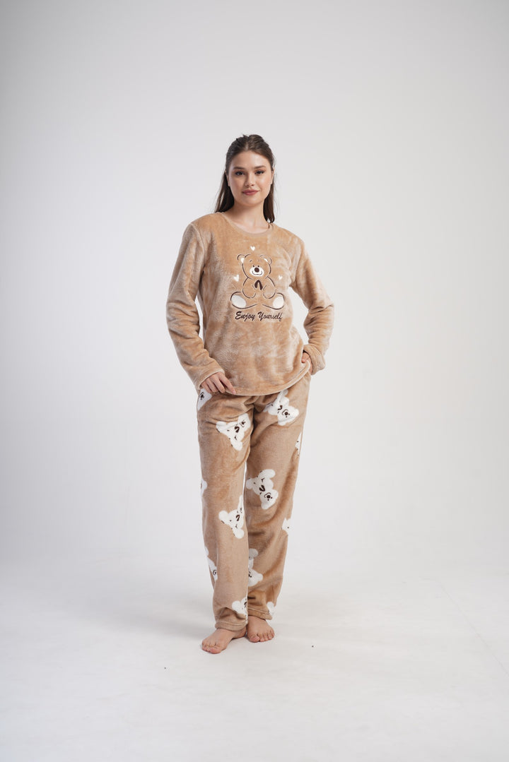 Piżama Damska Softowa Vienetta Enjoy Yourself, Brązowy, r. S-XL