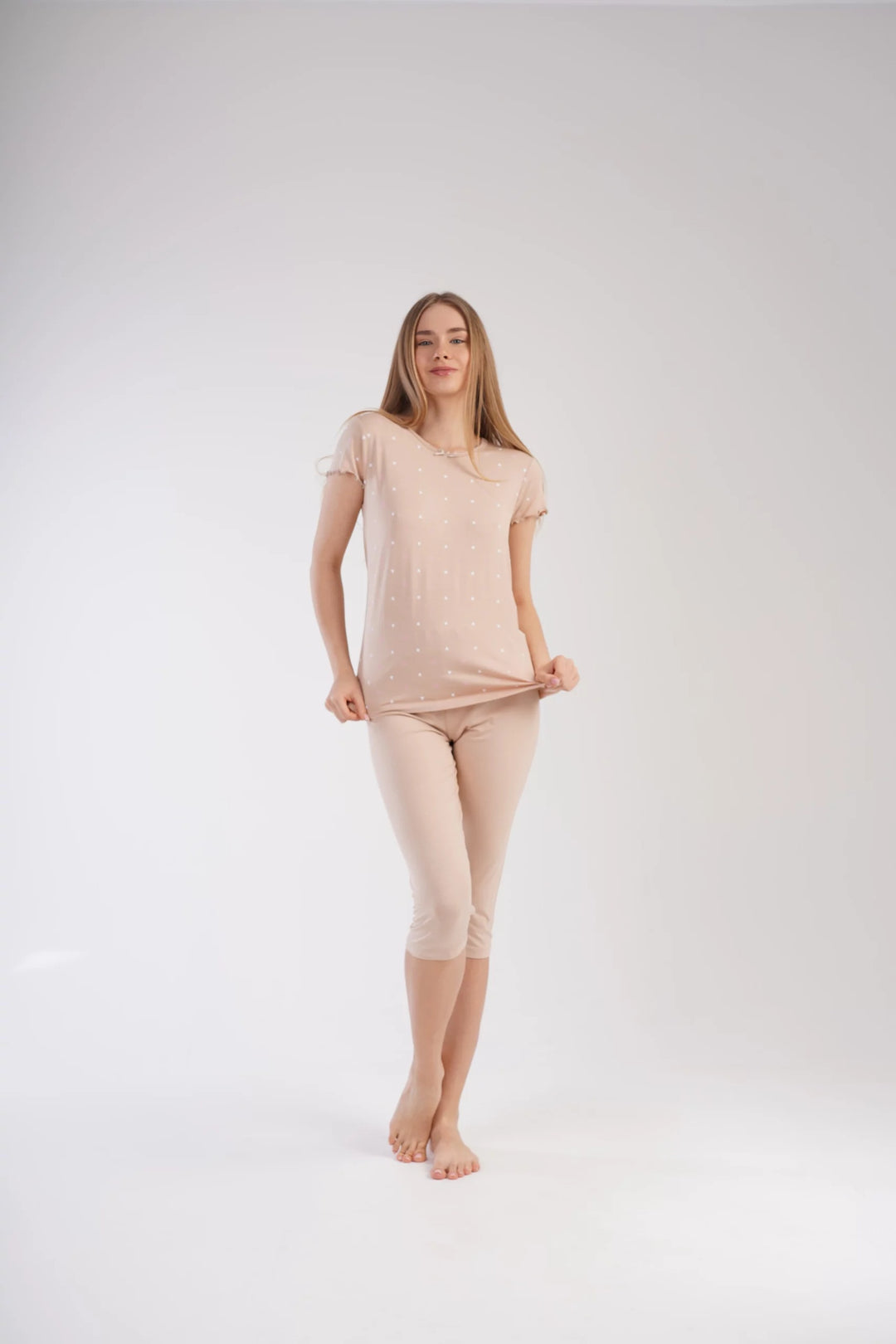 Piżama Damska Vienetta Whimsical Dots, beżowa, r. S-XL image 0