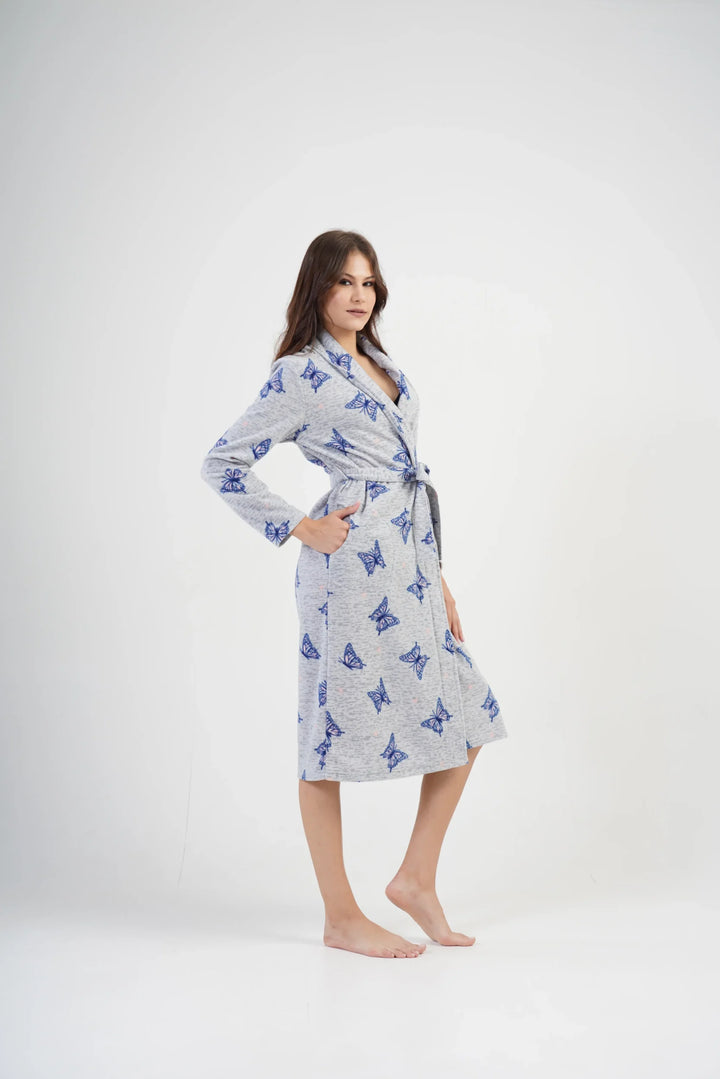 Szlafrok damski polarowy Vienetta, Butterfly Long, Szary, r. S-XL image 3
