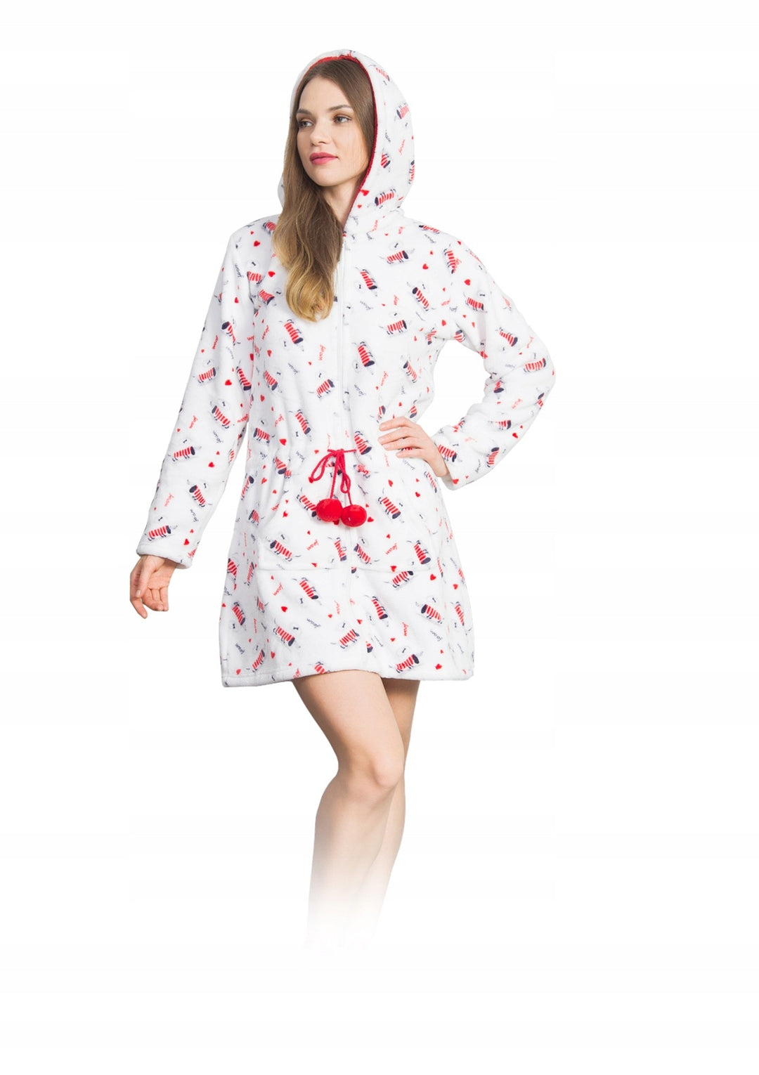 Szlafrok damski Vienetta, Red Doggie, Biały, r. S-XL