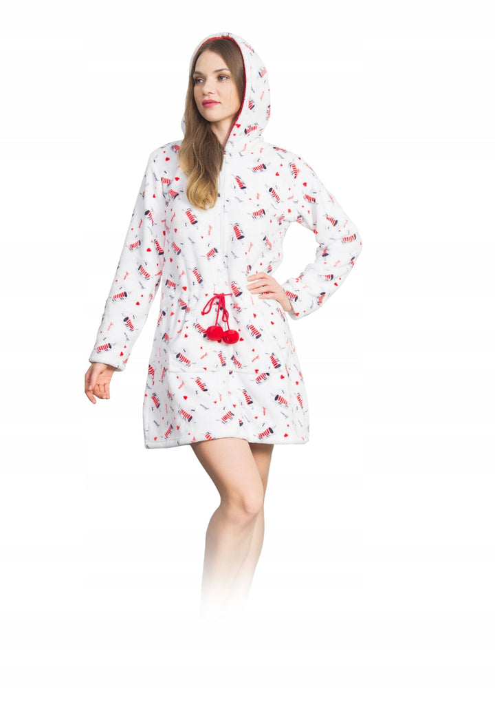 Szlafrok damski Vienetta, Red Doggie, Biały, r. S-XL