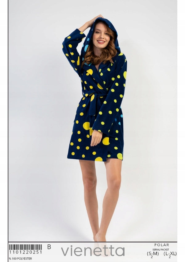 Szlafrok damski polarowy Vienetta Bubbles Navy, granatowy, r. S-XL image 4