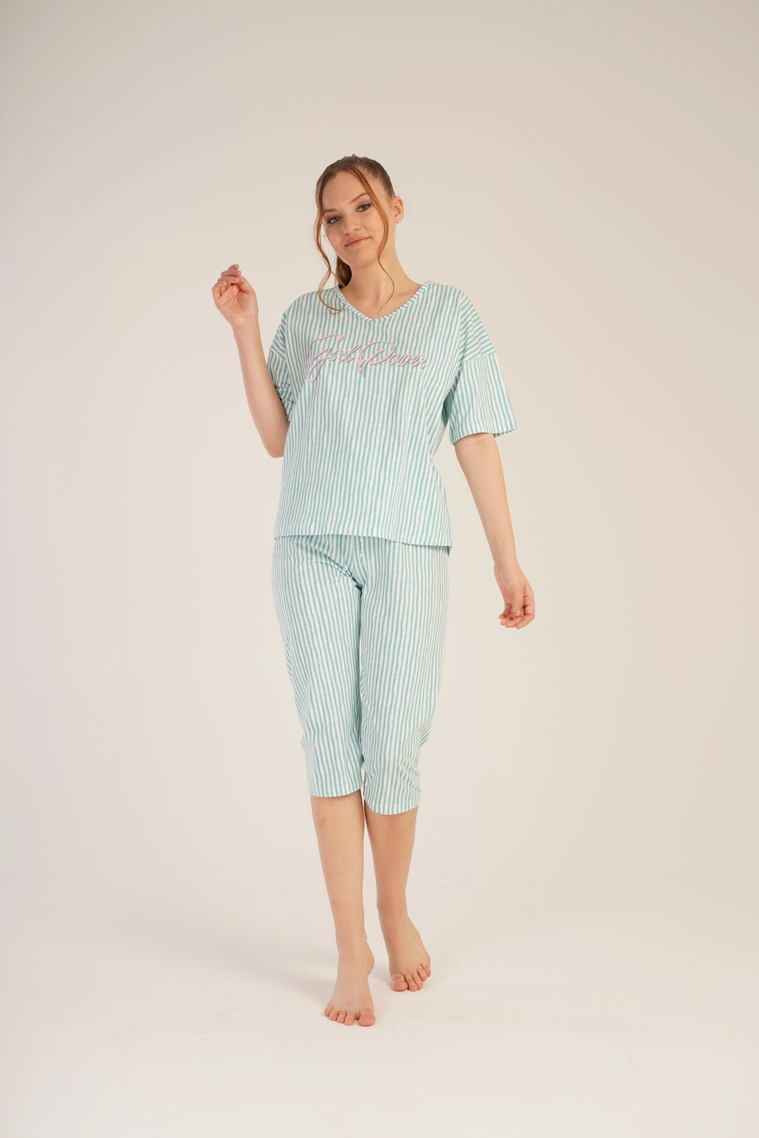 Piżama Damska Vienetta Soft Night Delight, biało-zielona, r. S-XL image 1