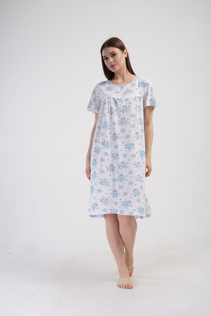 Koszula Nocna Vienetta Blue Bloom, Biało - Niebieska , r. M-XXL