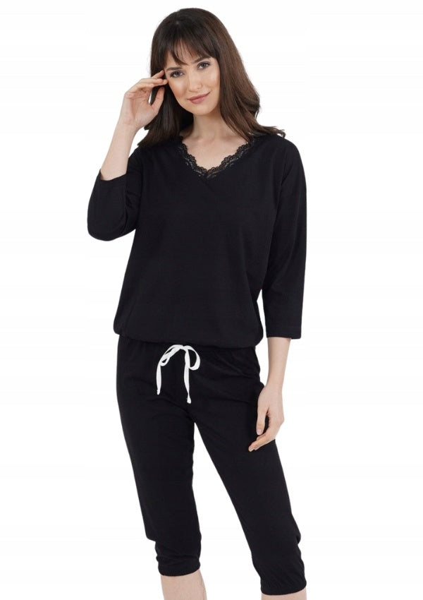 Piżama Damska Vienetta Smooth Comfort Cotton Black, czarna, r. S-XL