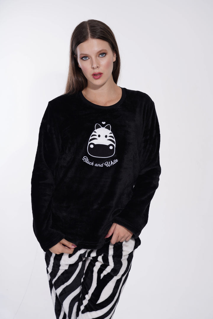 Piżama Damska Softowa Vienetta Zebra Lover, czarno-biała, r. S-XL image 6