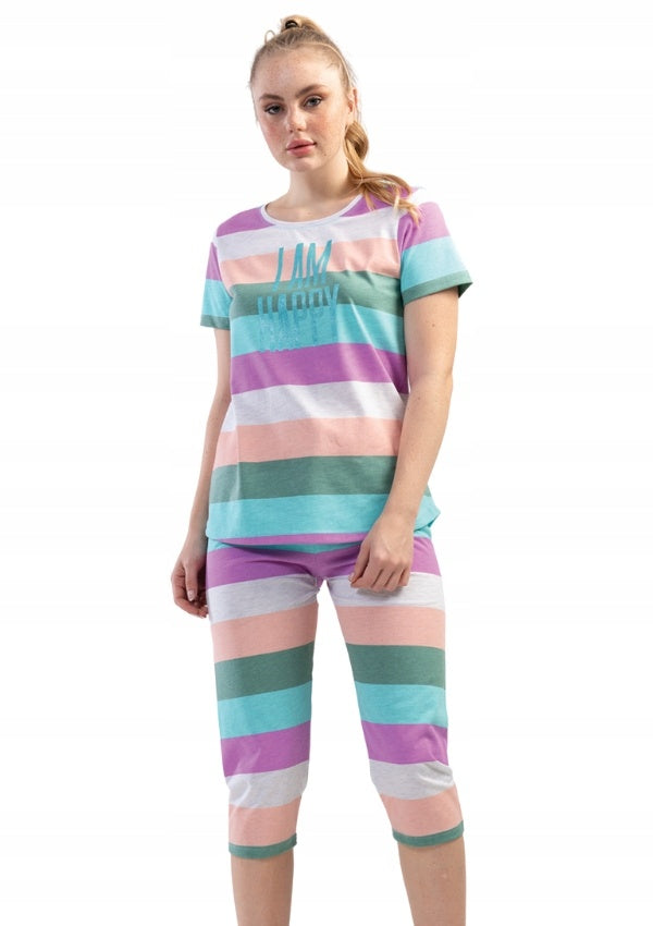 Piżama Damska Vienetta, I Am Happy, Wielokolorowa, r. S-XL
