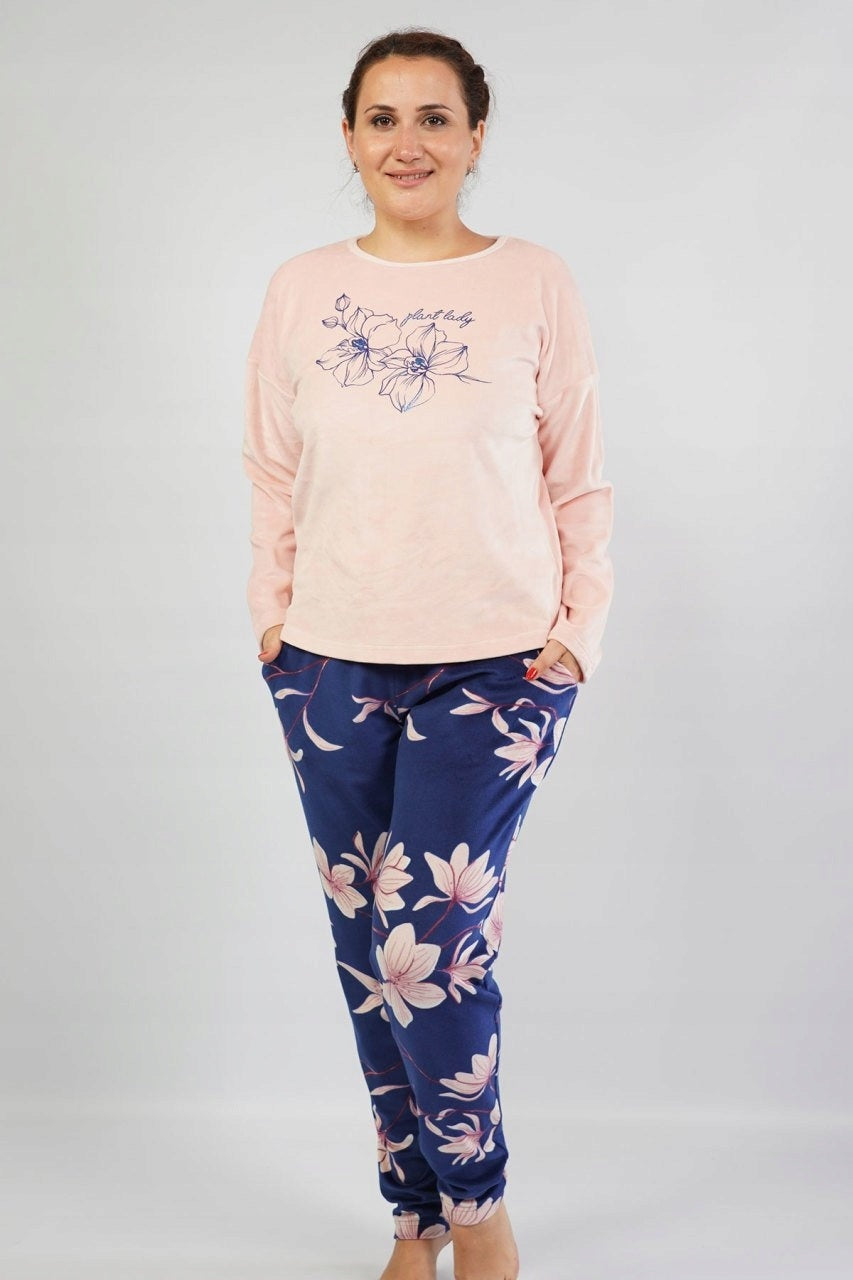 Piżama damska Vienetta, Plant Lady, Różowy, r. 1XL-4XL