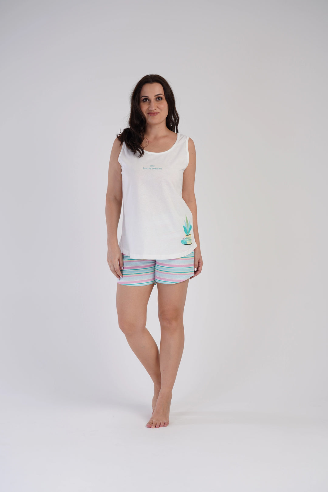 Piżama Damska Vienetta Positive Plant, Biały, r. 1XL-4XL image 0