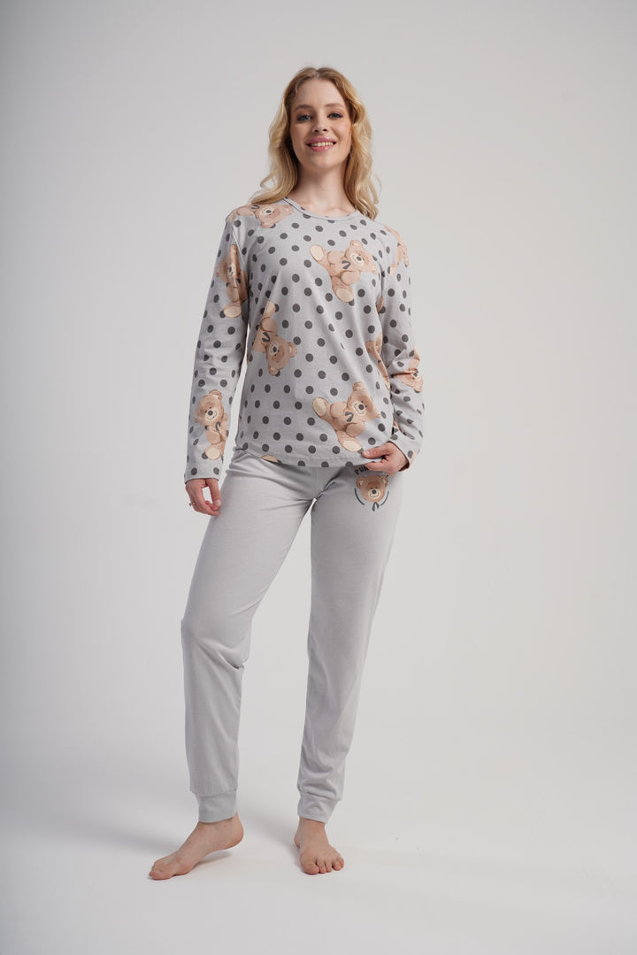 Piżama Damska Vienetta Dotty Teddy, Szary, r. S-XL