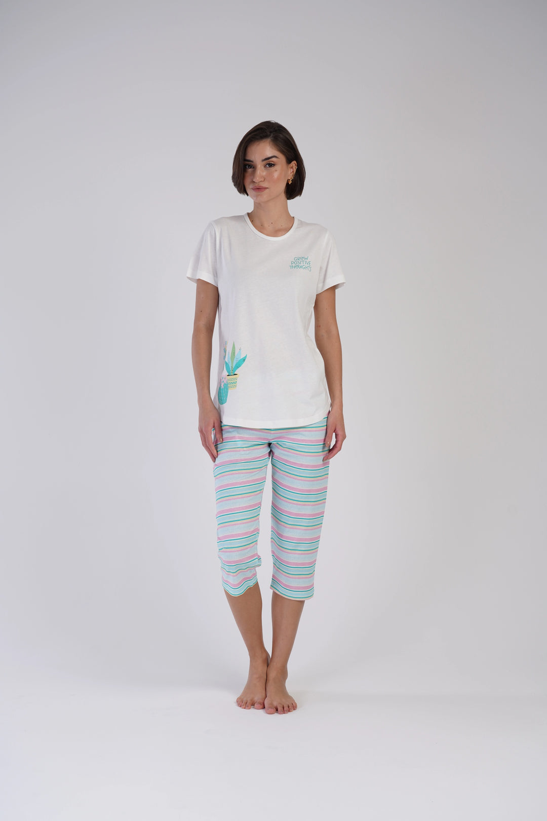 Piżama Damska Vienetta Positive Succuletnts, Biały, r. L-XXL image 0