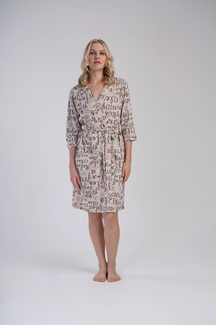 Szlafrok damski Vienetta Coffee and Relax, Beżowy, r. S-XL image 2