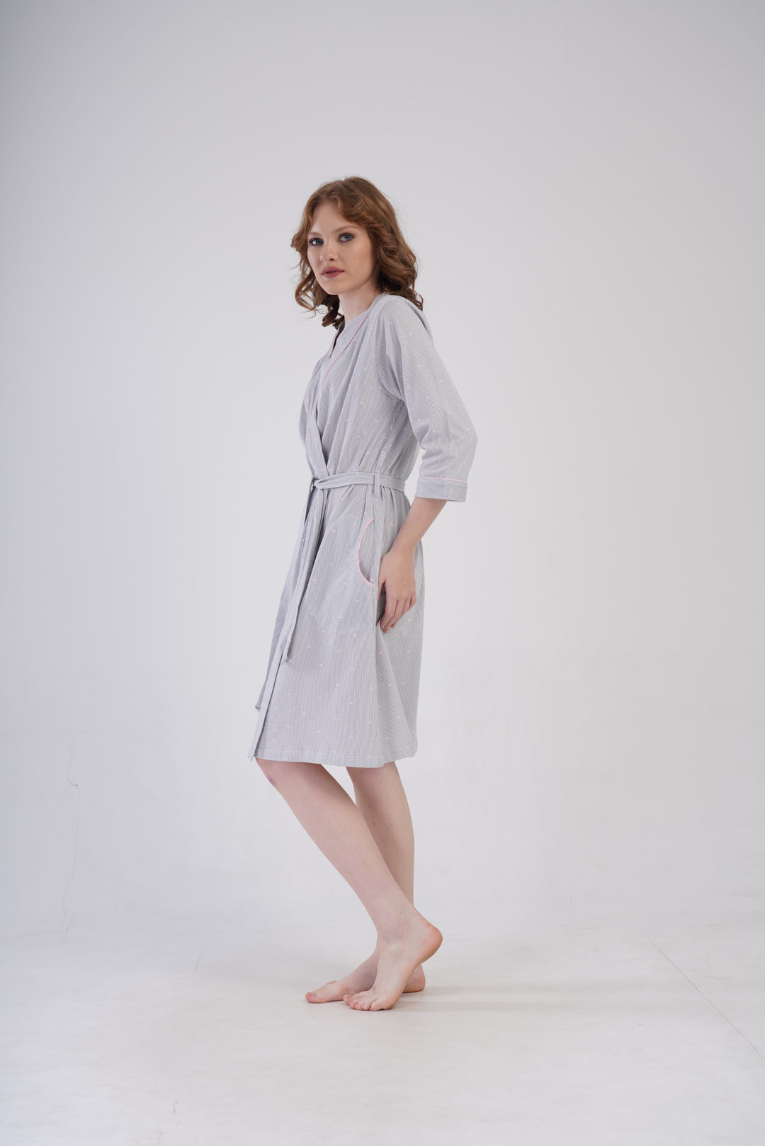 Szlafrok damski Vienetta Soft Hearts, Szary, r. S-XXL