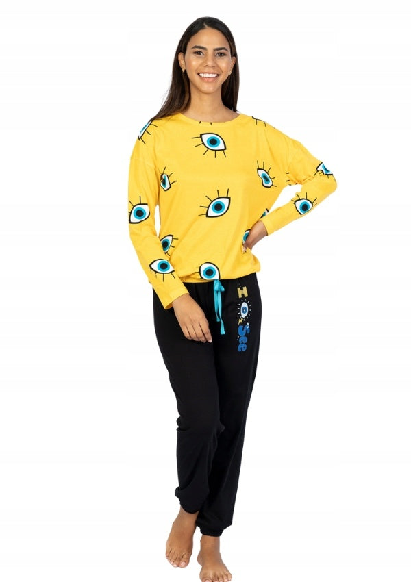 Piżama Damska Vienetta, Open Eyes, Żółty, r. S-XL