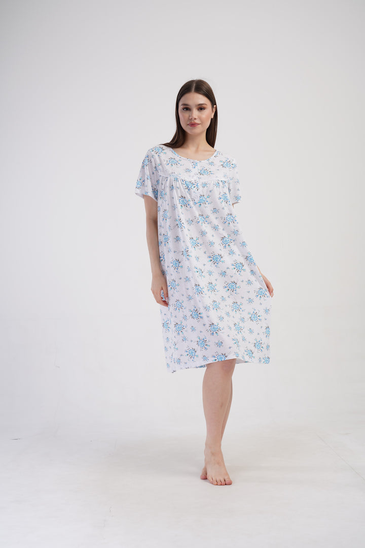 Koszula Nocna Vienetta Blue Bloom, Biało - Niebieska , r. M-XXL