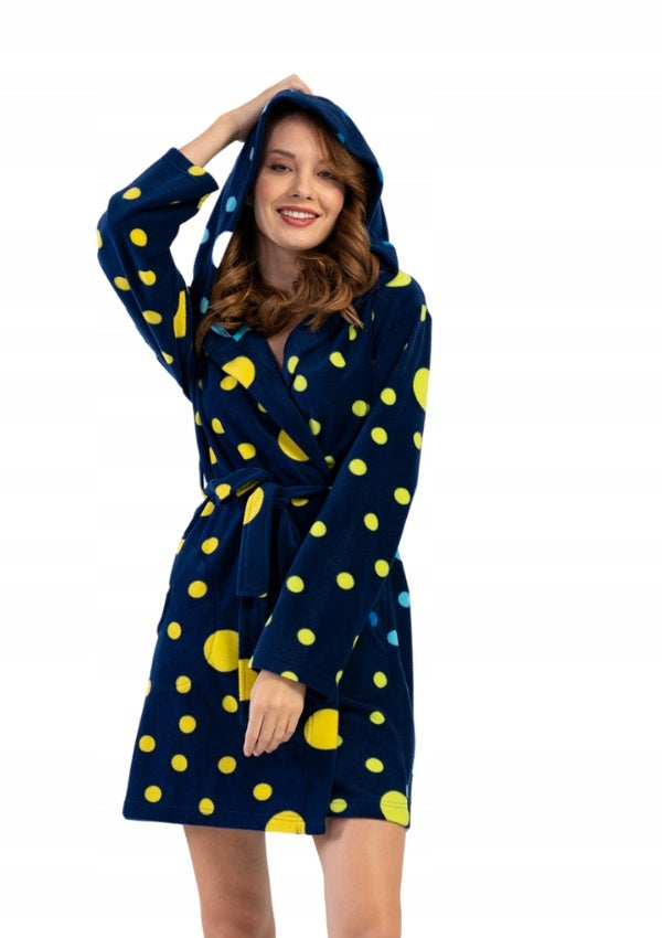 Szlafrok damski polarowy Vienetta Bubbles Navy, granatowy, r. S-XL