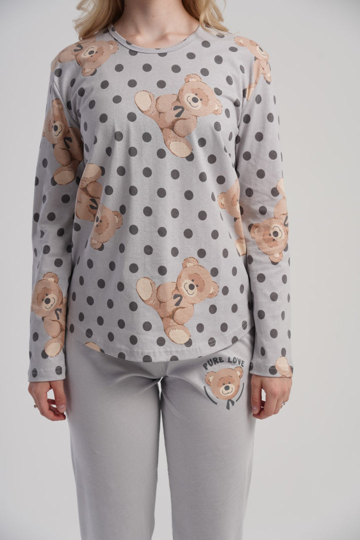 Piżama Damska Vienetta Dotty Teddy, Szary, r. S-XL