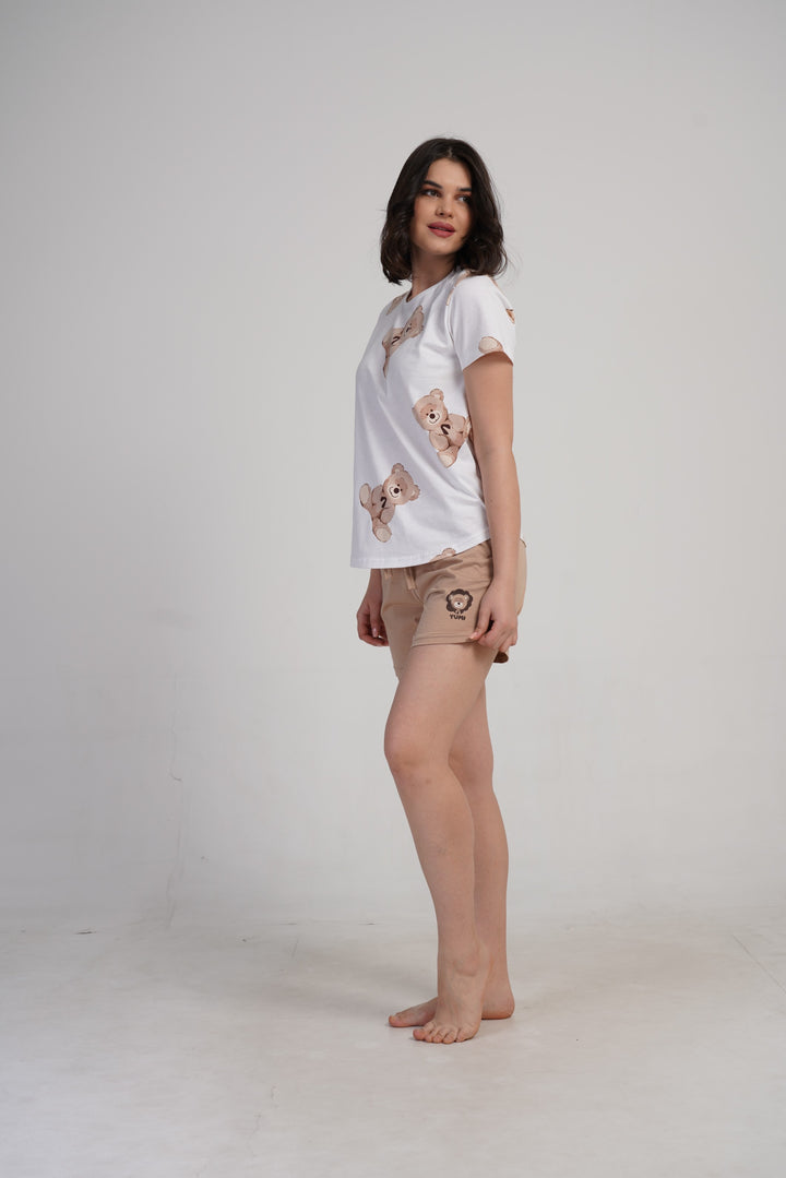 Piżama Damska Vienetta Sleepy Teddy, Biały, S -XL