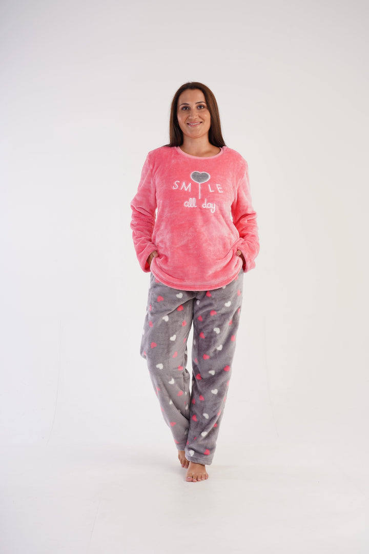 Piżama Damska Softowa Vienetta Plushy Pinki, różowo-szara, r. 1XL-4XL image 2