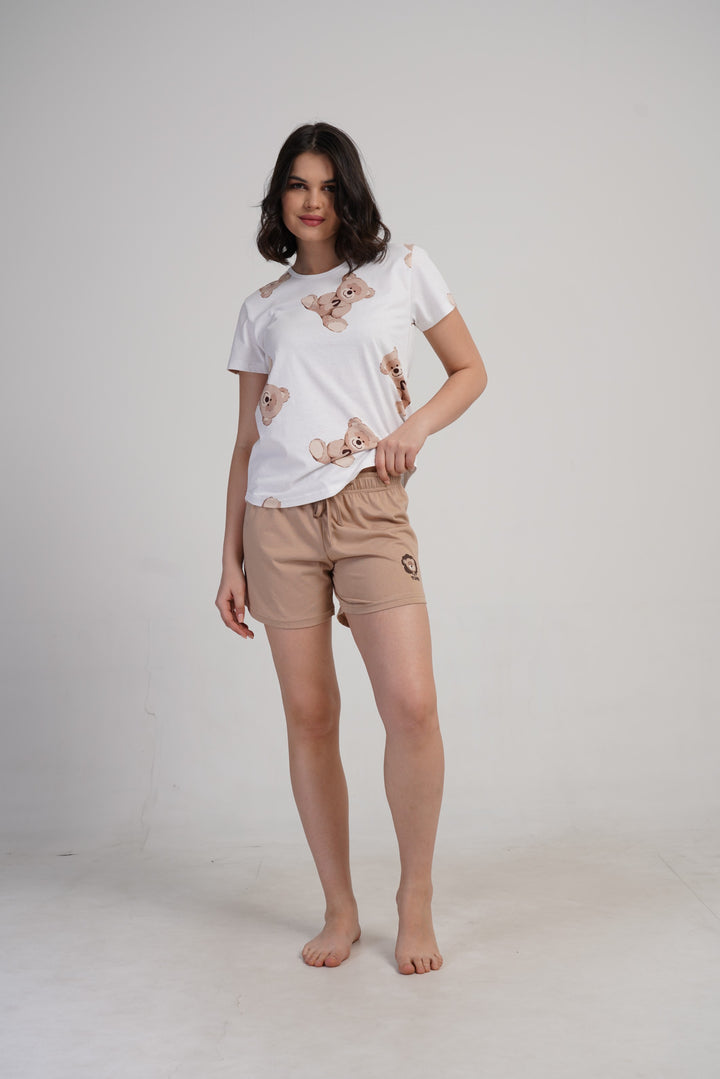 Piżama Damska Vienetta Sleepy Teddy, Biały, S -XL