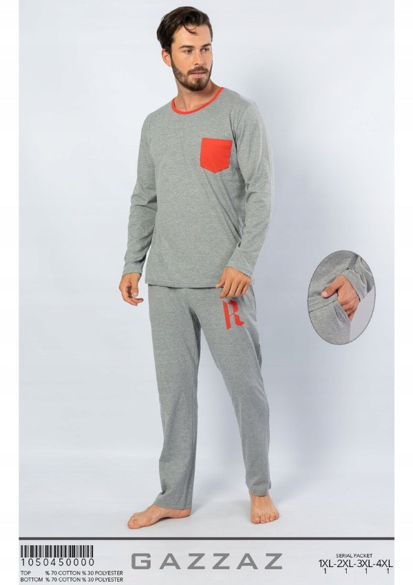 Piżama Męska Vienetta, Red Pocket, Szara, r. 1XL-4XL