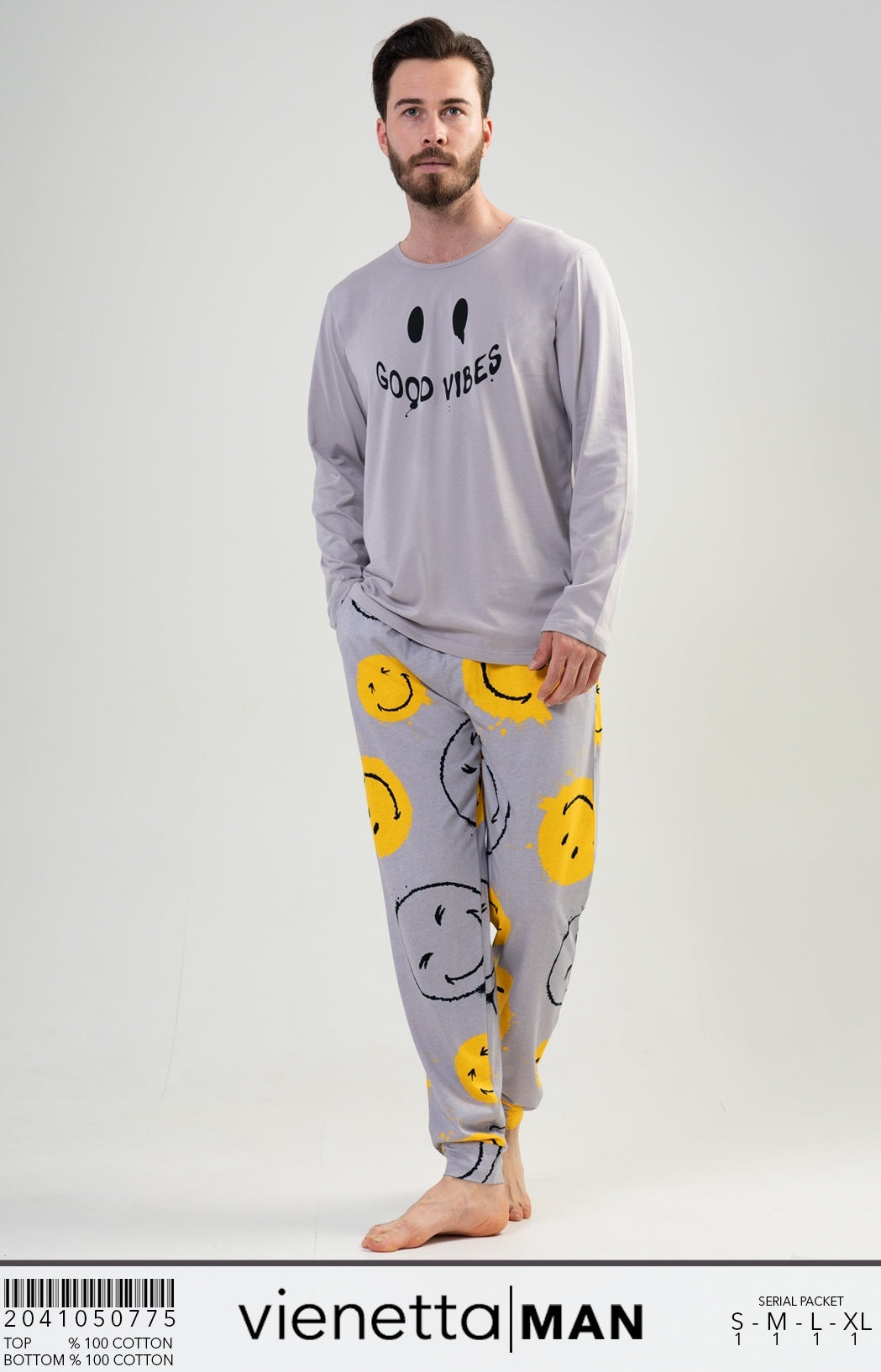 Piżama Męska Vienetta, Good Vibes, Szara, r. S-XL image 5
