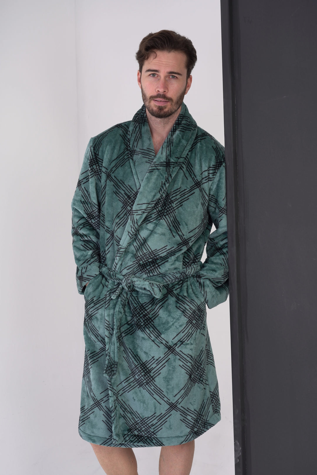 Szlafrok męski softowy Vienetta Tartan Treats Pine, zielony, r. M-XXL image 5