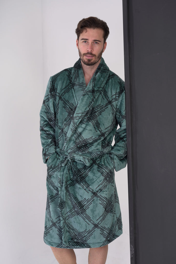 Szlafrok męski softowy Vienetta Tartan Treats Pine, zielony, r. M-XXL image 5