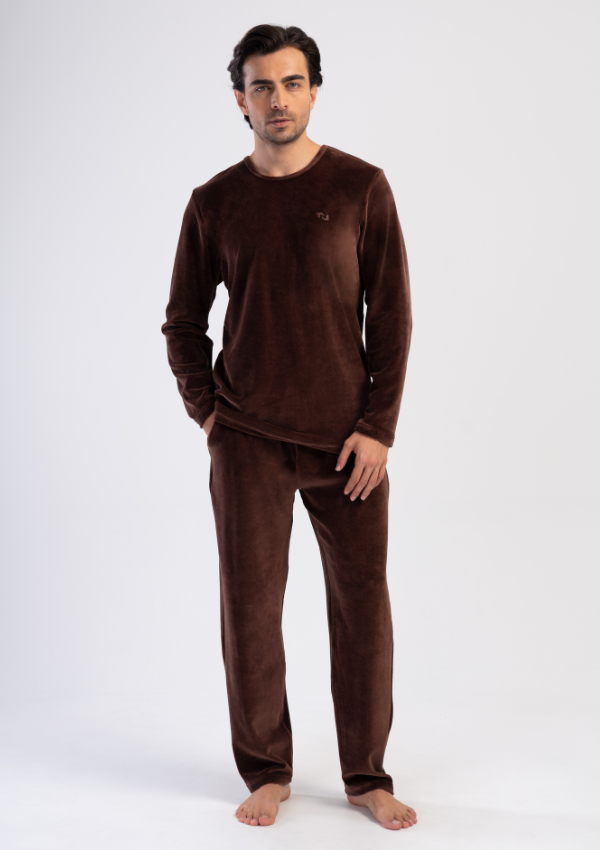 Piżama Męska Vienetta Brown Velour, Brązowy, r. M-XXL