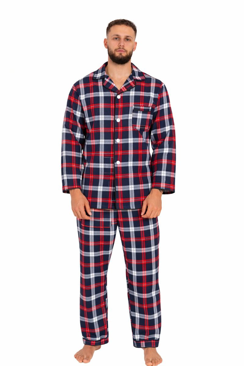 Piżama Męska Classic Check Etamina, Granatowy, r. M- 5XL
