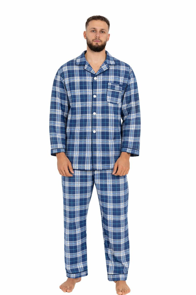Piżama Męska Classic Check Etamina, Granatowy, r. M- 5XL