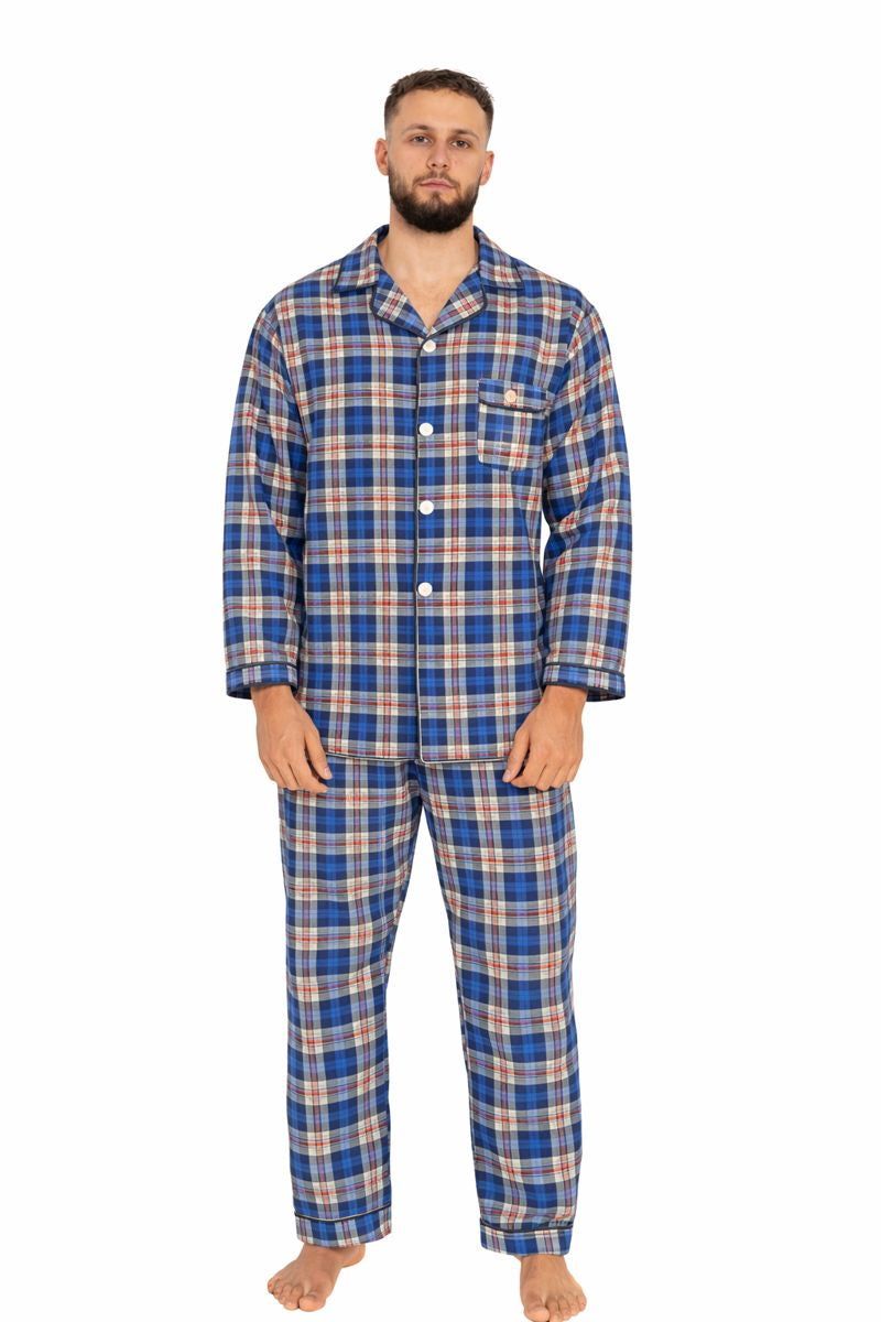 Piżama Męska Classic Check Etamina, Granatowy, r. M- 5XL