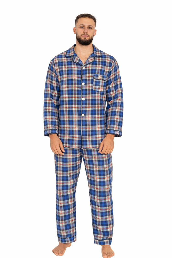 Piżama Męska Classic Check Etamina, Granatowy, r. M- 5XL