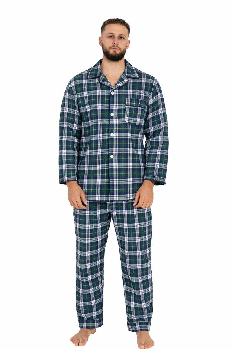 Piżama Męska Classic Check Etamina, Granatowy, r. M- 5XL