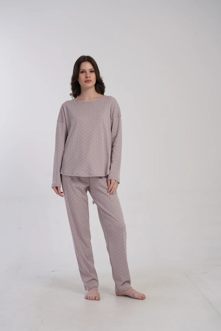 Piżama Damska Vienetta Dotty Night, Wrzosowy, r. S-XL