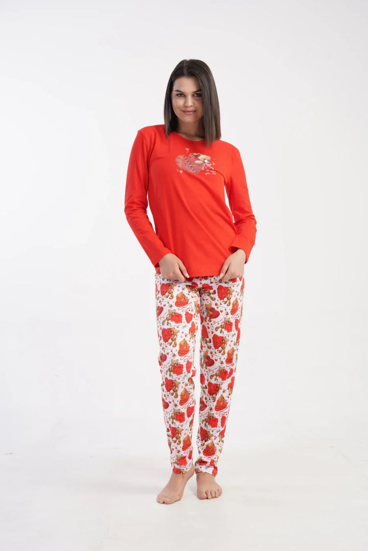 Piżama Damska Vienetta Sweet Bear, Czerwony, r. S-XL