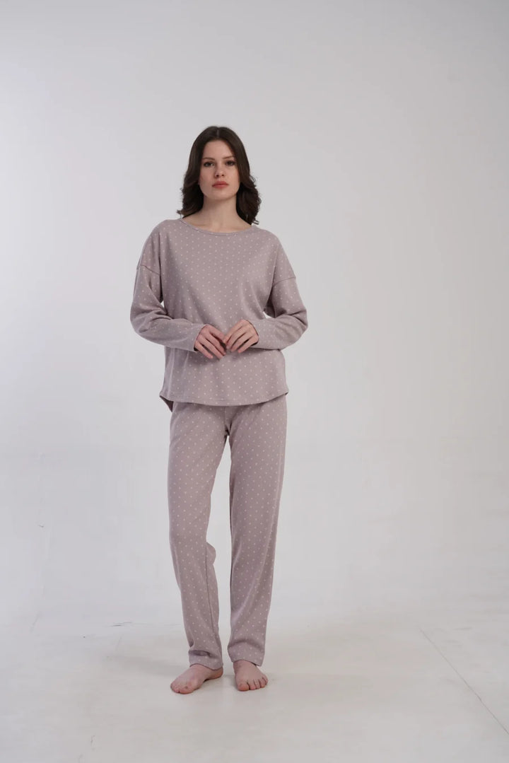 Piżama Damska Vienetta Dotty Night, Wrzosowy, r. S-XL