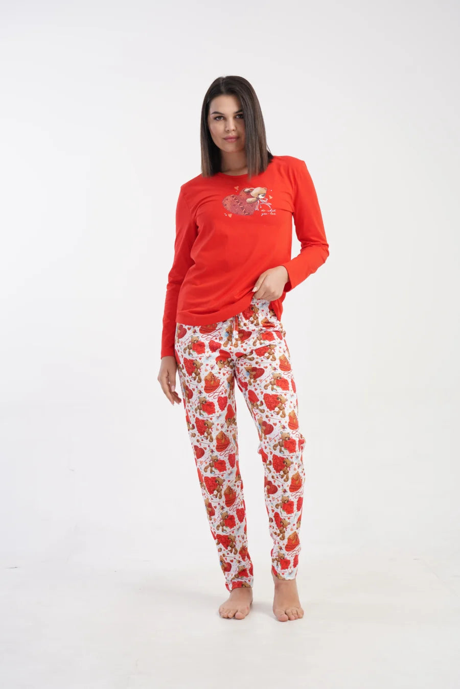 Piżama Damska Vienetta Sweet Bear, Czerwony, r. S-XL