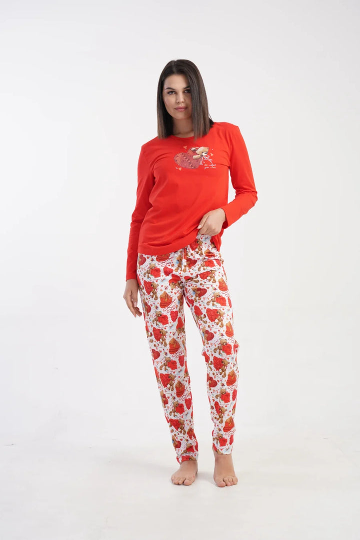 Piżama Damska Vienetta Sweet Bear, Czerwony, r. S-XL